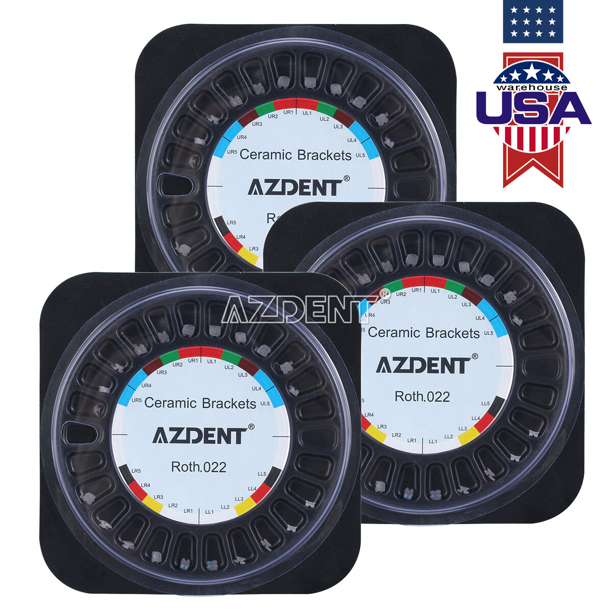 AZDENT Dental Orthodontic Clear Ceramic Bracket Braces Roth Slot.022 Hooks 3 4 5