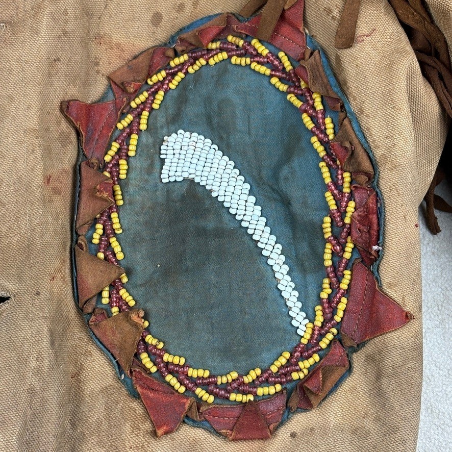 Antique Native American Canvas Beaded Ceremonial Fringe Jacket Coat Metis Cree