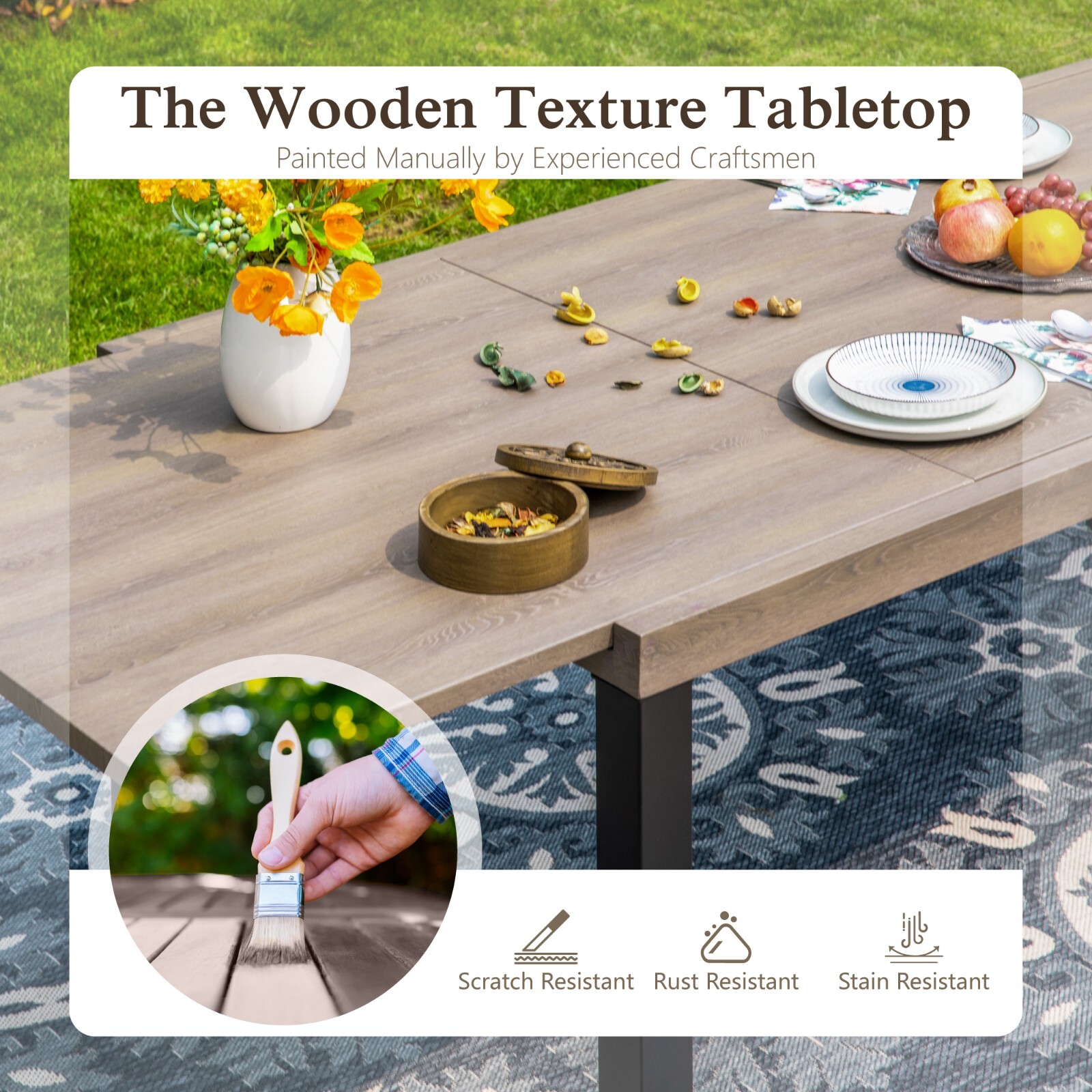 Expandable Patio Dining Table Metal Rectangular Outdoor Table for Garden Porch