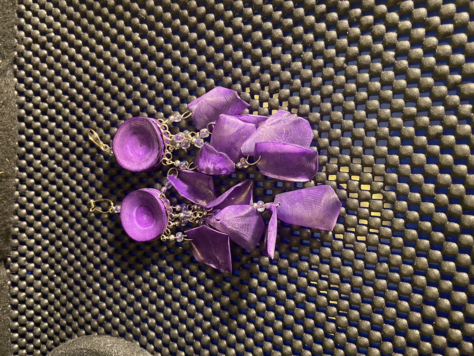 Artisan Purple Scales Leaf Shape On Round Sea Life Discs Dangle Beaded Earrings