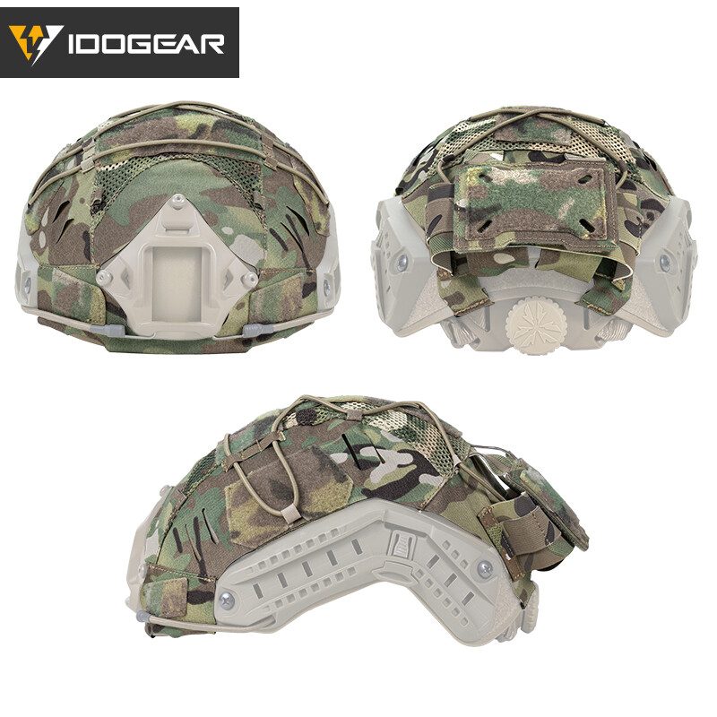 IDOGEAR Tactical Helmet Cover For FAST Helmet NVG Battery Pouch Laser Cut Camo