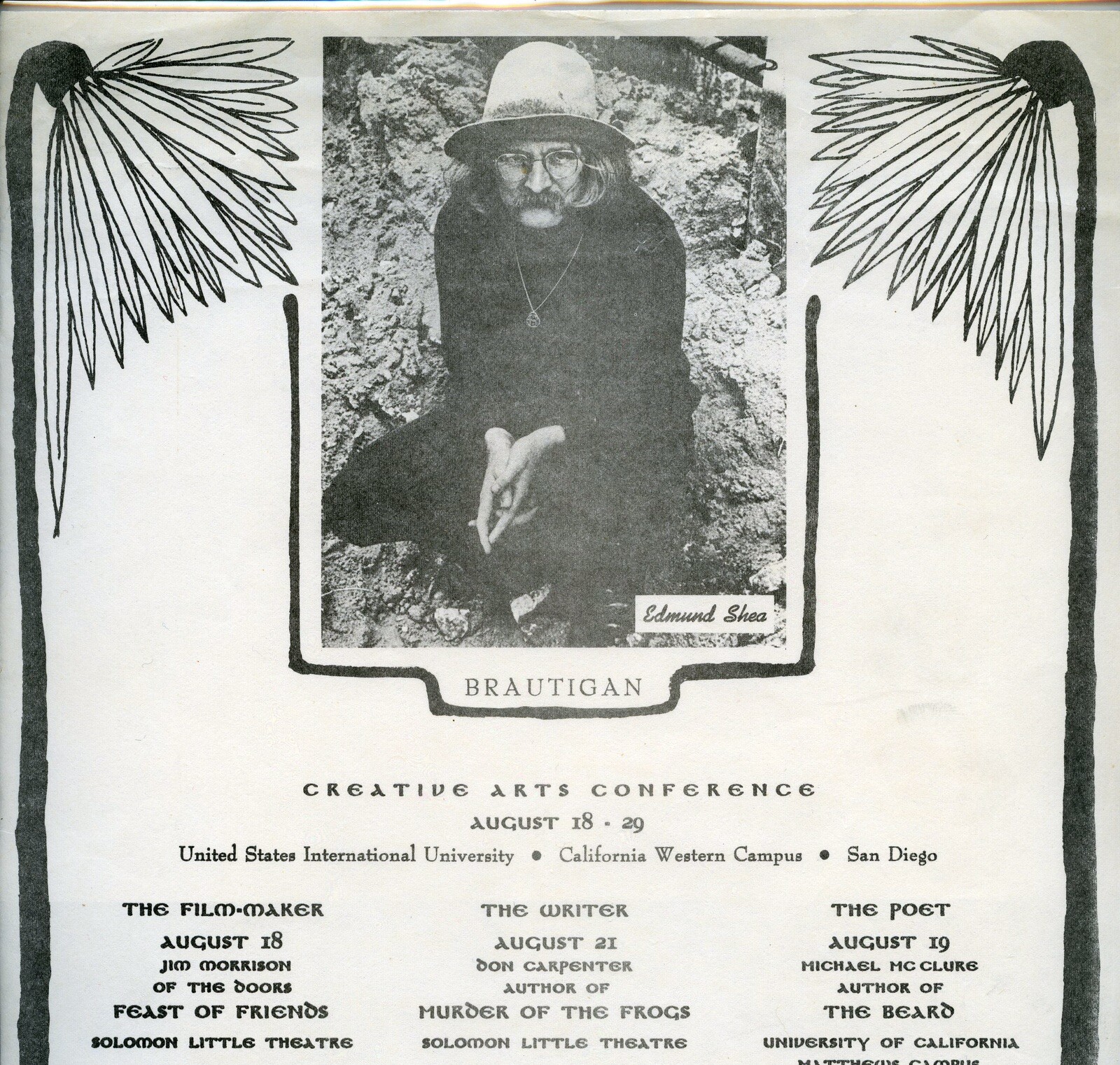 1969 JIM MORRISON United States International University San Diego Handbill