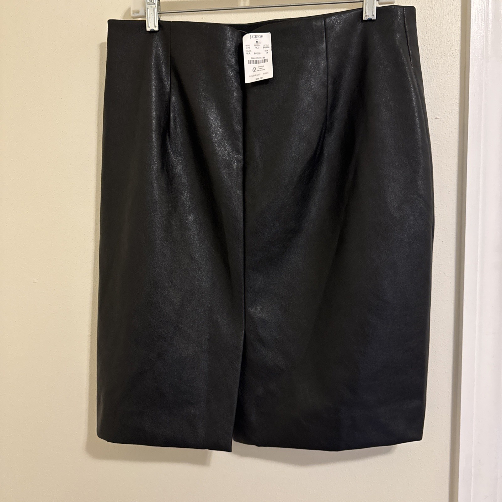 NWT J Crew sz 14 Fitted Faux-Leather Pencil Skirt Black BU866