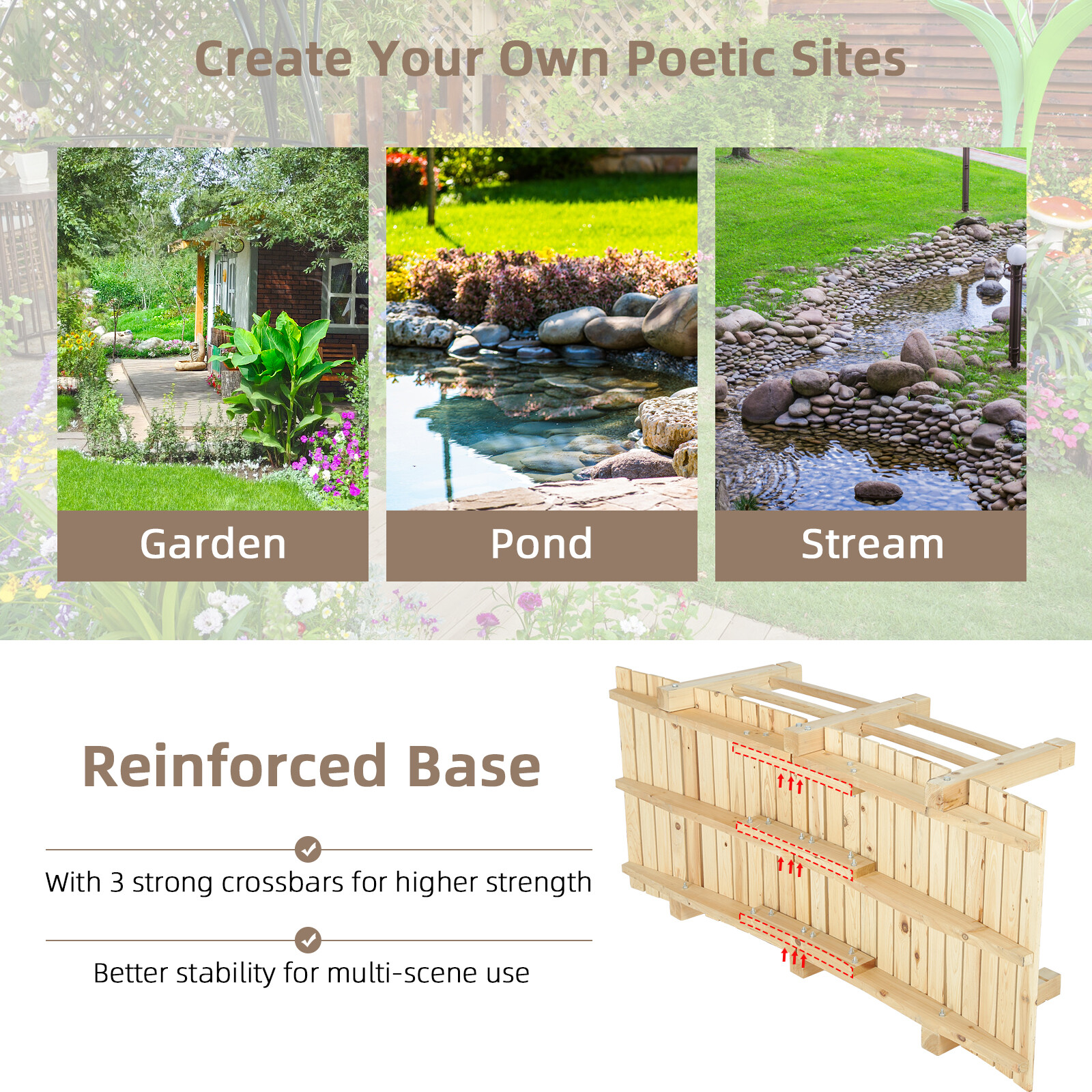 5Ft Garden Bridge Yard Decoration Wooden Arch Bridge Outdoor Pond w/ Railings