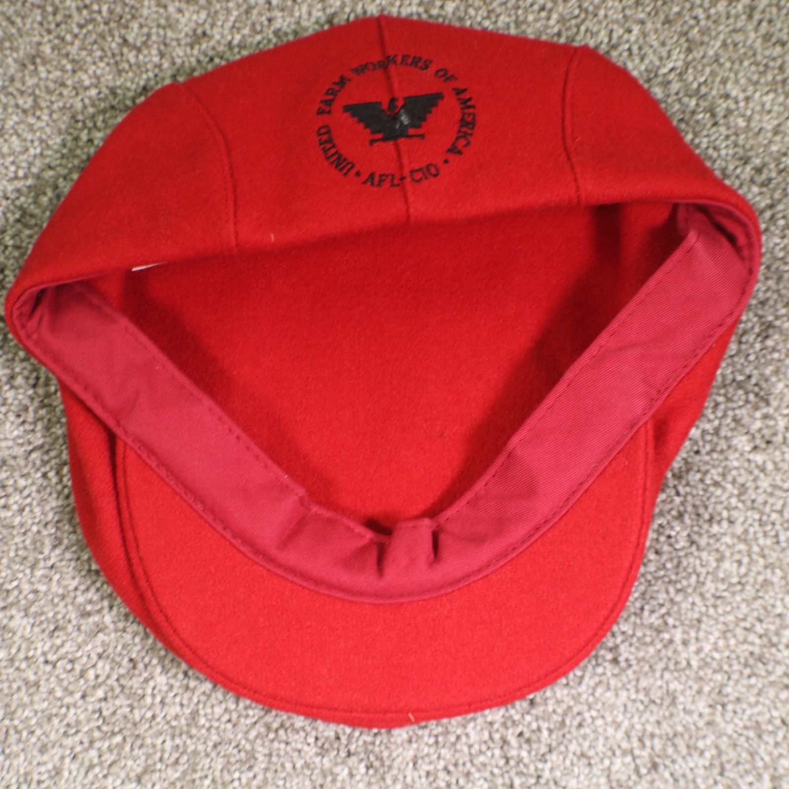 Vintage United Farm Workers UFW Labor Hat Flat Cap Red Wool Cesar Chavez L/XL
