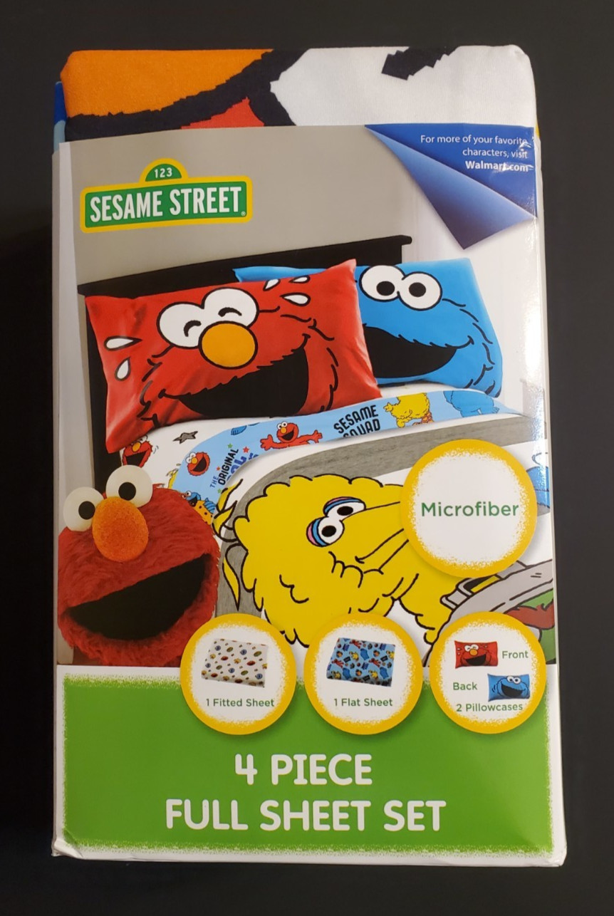 123 Sesame Street 4 Piece Full Sheet Set. Elmo. Cookie Monsters. Big Bird. Kids