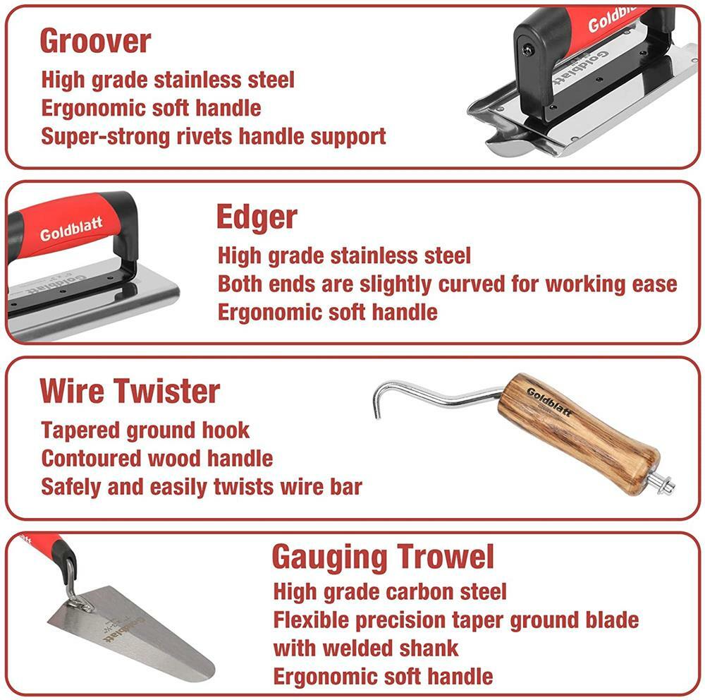Goldblatt 8 Pieces Masonry Hand Concrete And Cement Tools Set With 16'' Tool Bag