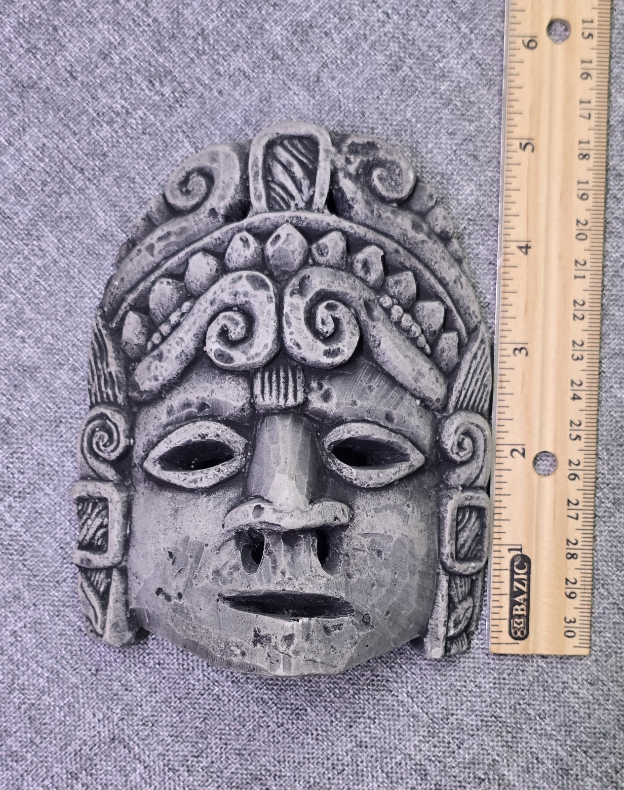 Vintage Aztec Mayan Style Mask Wall Plaque Cast Cement Tribal Face Decor