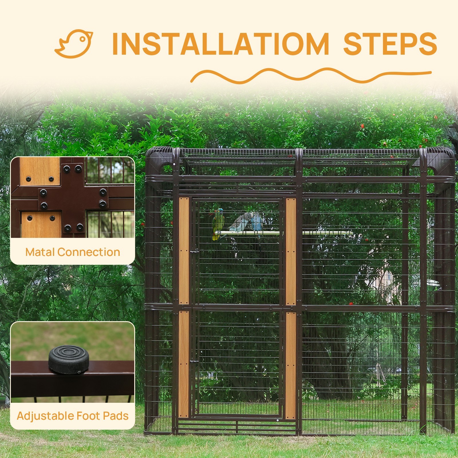 7.2ft Large Walk-In Bird Cage for Parrots Heavy Duty Metal HugeAviary with Stand