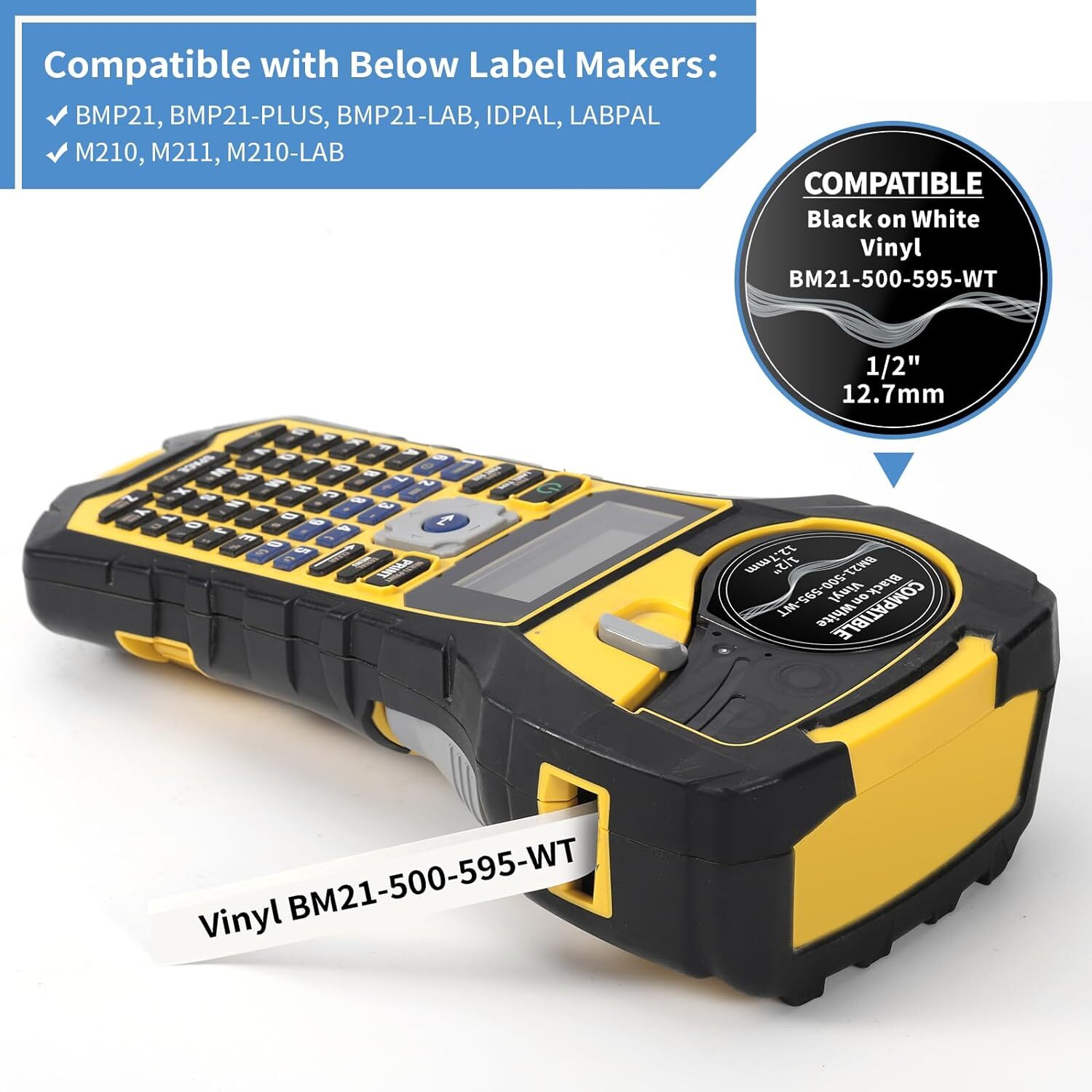 10PK For Brady BMP21-PLUS M21-500-595-WT Label Cartridge Black/White 1/2" x 21'