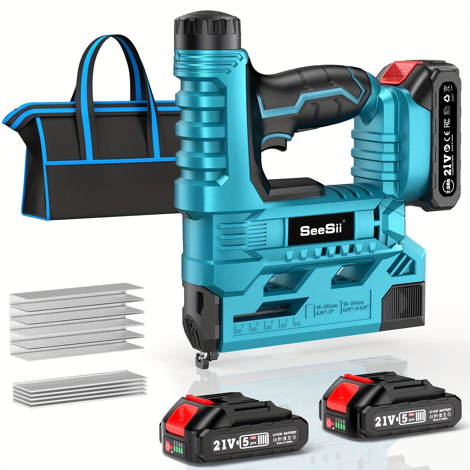 Seesii 2 in 1 Cordless Nail Gun Brad Nailer with 18 GA w charger & 2 Batteries