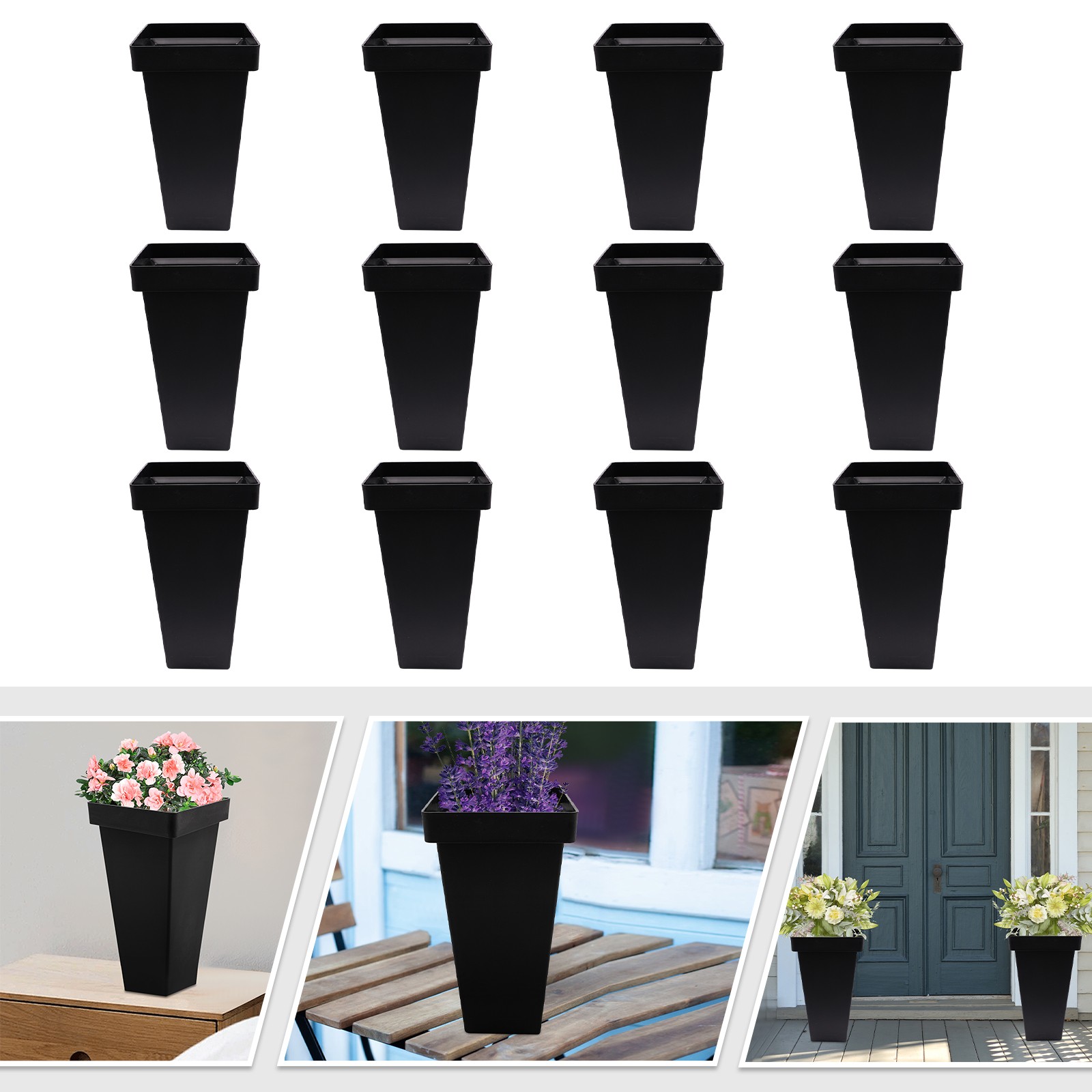 12 Pcs Black Plastic Flower Buckets, Flower Display Buckets, Wedding Flower Disp