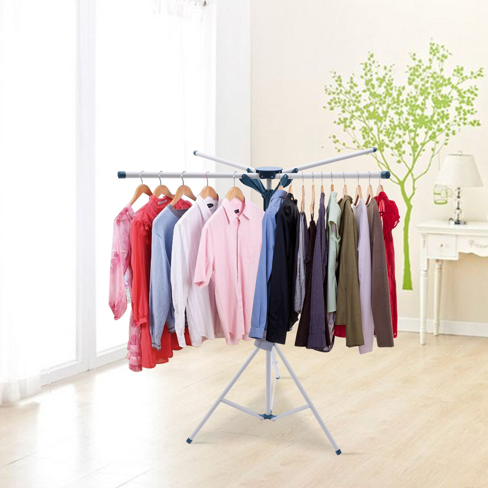 Tripod Clothes Drying Rack Laundry Coat Hanger Metal Garment Rack Stand Foldable