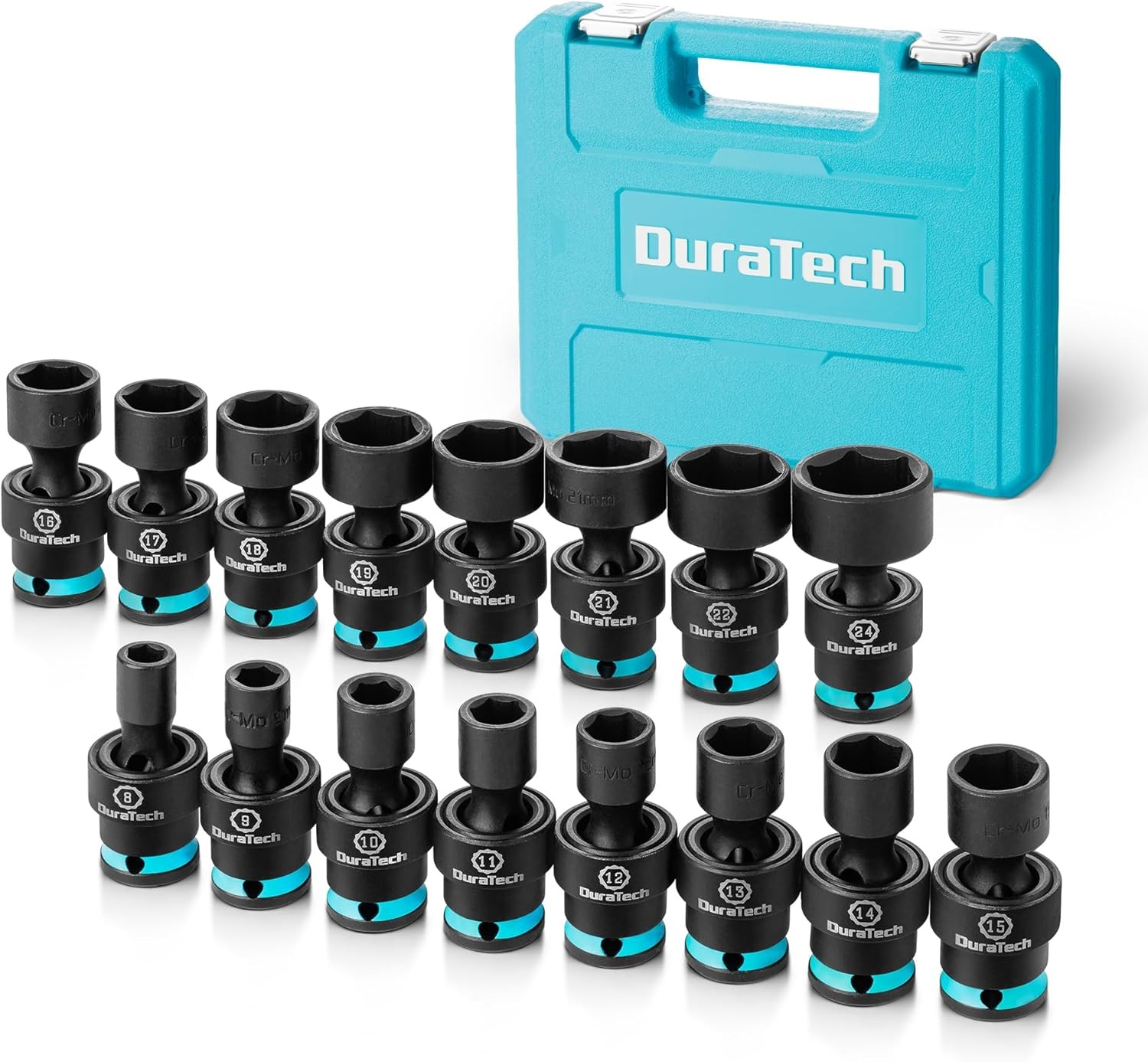 DURATECH 16PC 3/8" Drive Shallow Impact Swivel Socket Set Wobble Metric 8mm-24mm