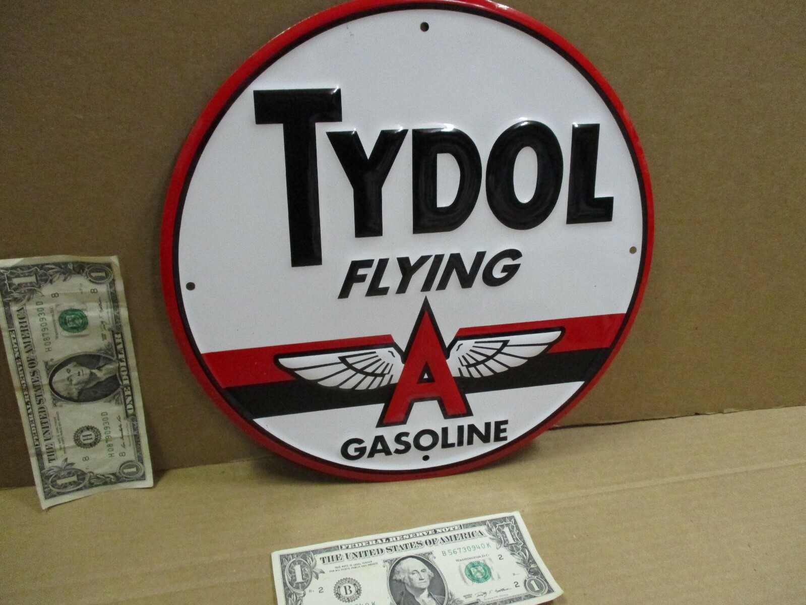 FLYING A - Tydol Gasoline - SHOWS OLD "A" LOGO Service Station - ROUND PUMP SIGN