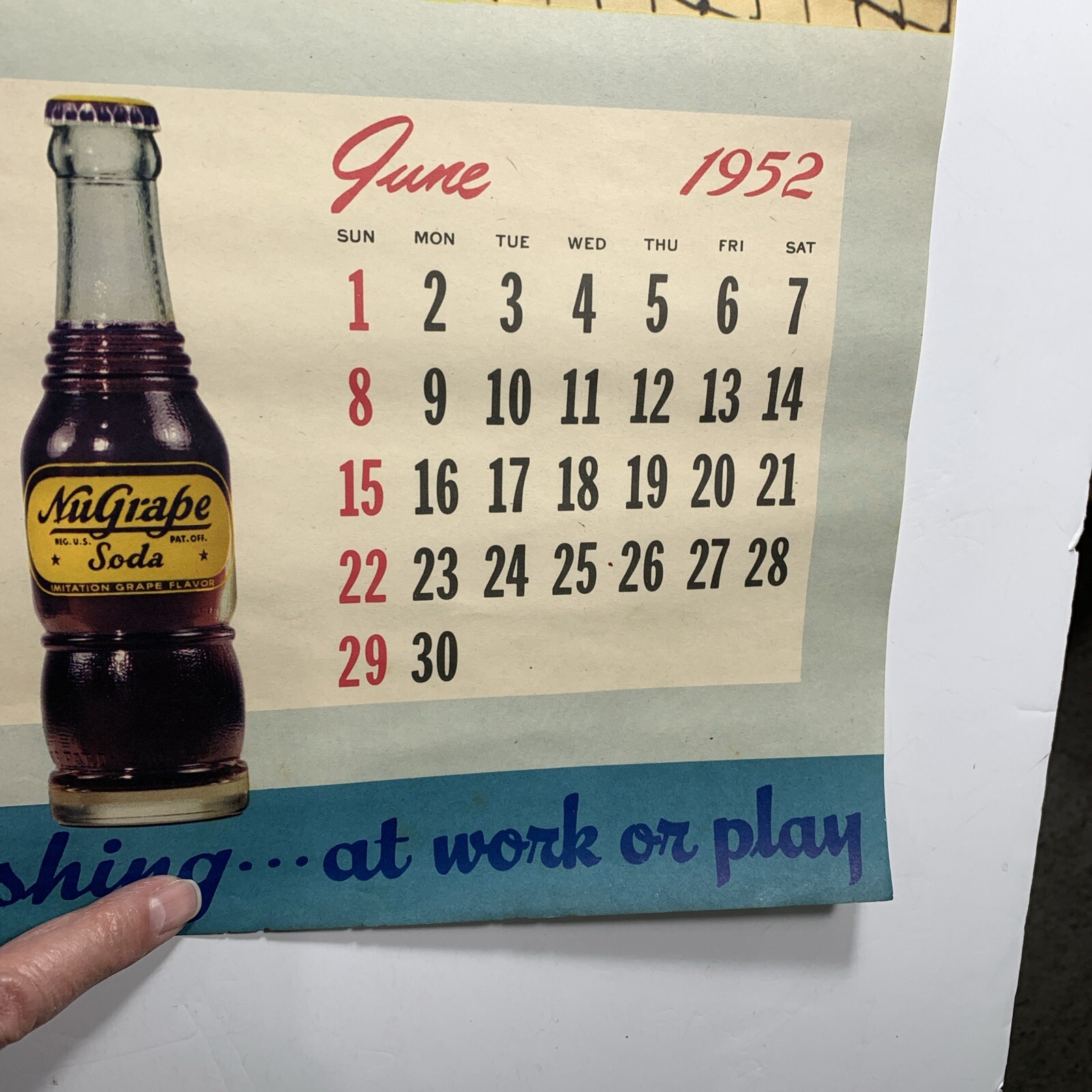 1952 NuGrape Soda Calendar Page Sign 2 Pretty Pin Up Tennis Girls Sport Original