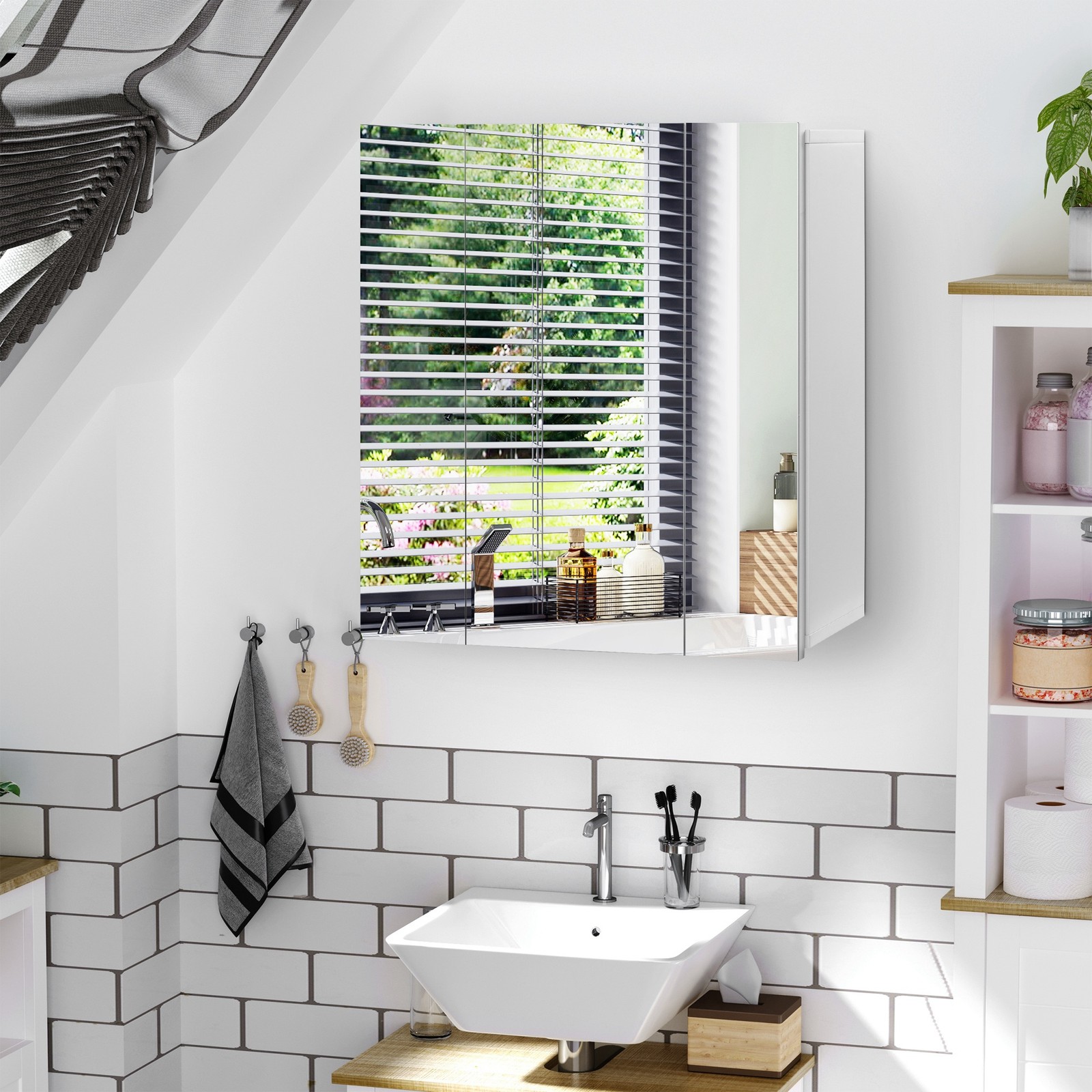 Wall-Mounted Mirror Medicine Cabinet for Bathroom 3-Door and Adjustable Shelves