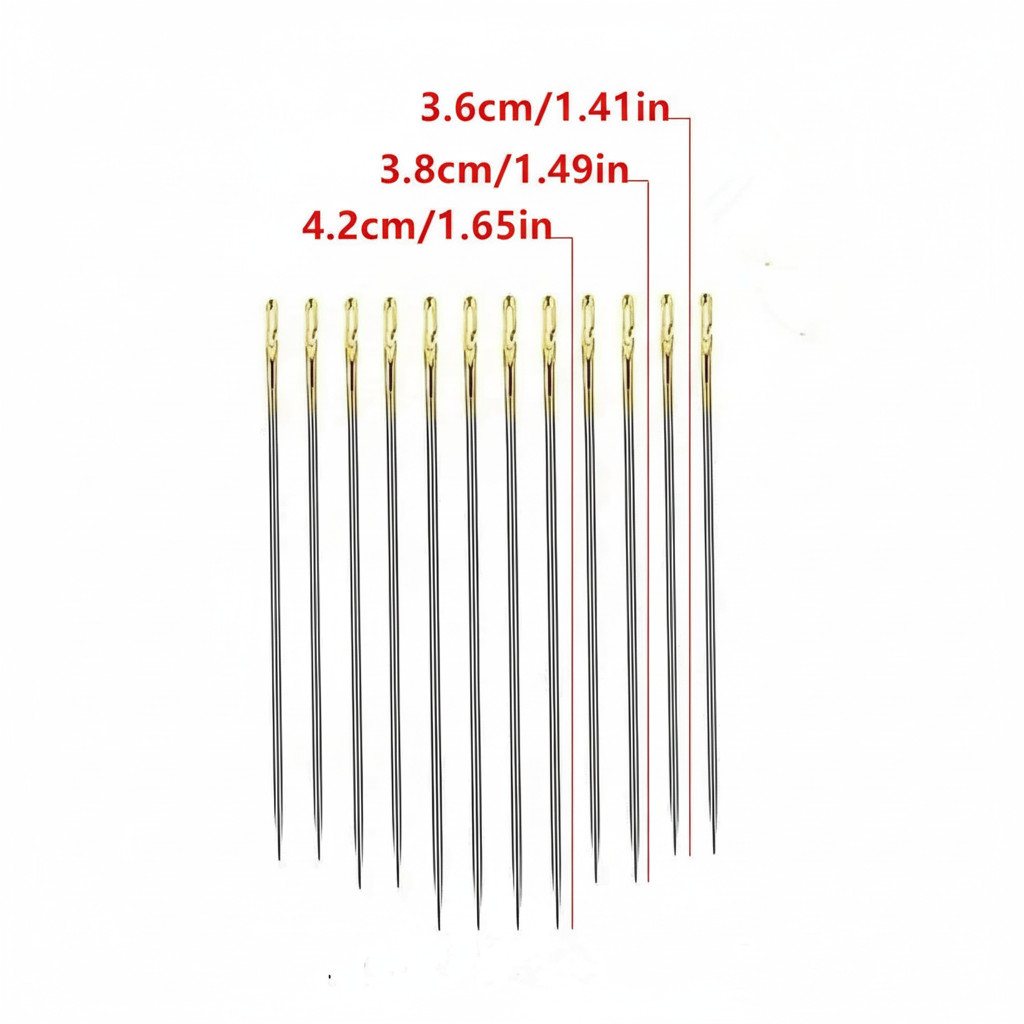 12PCS Large Eye Sewing Needles Set Hand Stitching with Threader Yarn Needle Tool