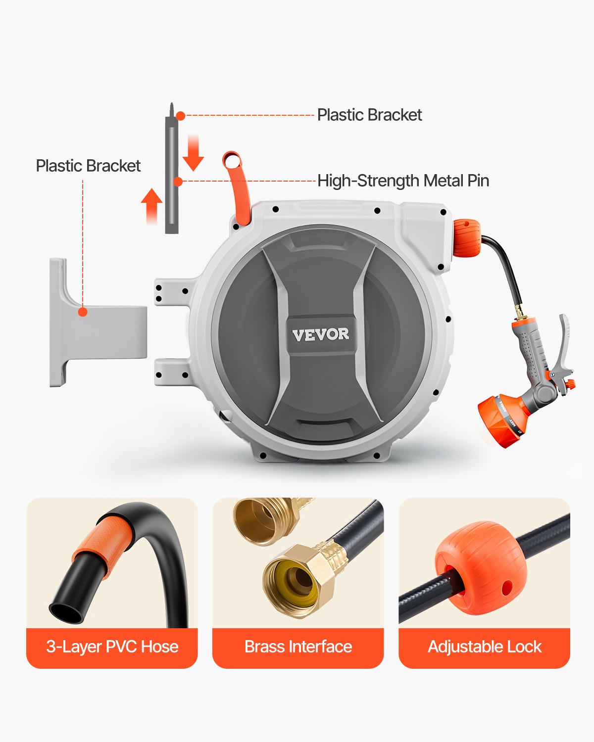 Retractable Garden Hose Reel 1/2 Inch x 84 ft Wall Mounted