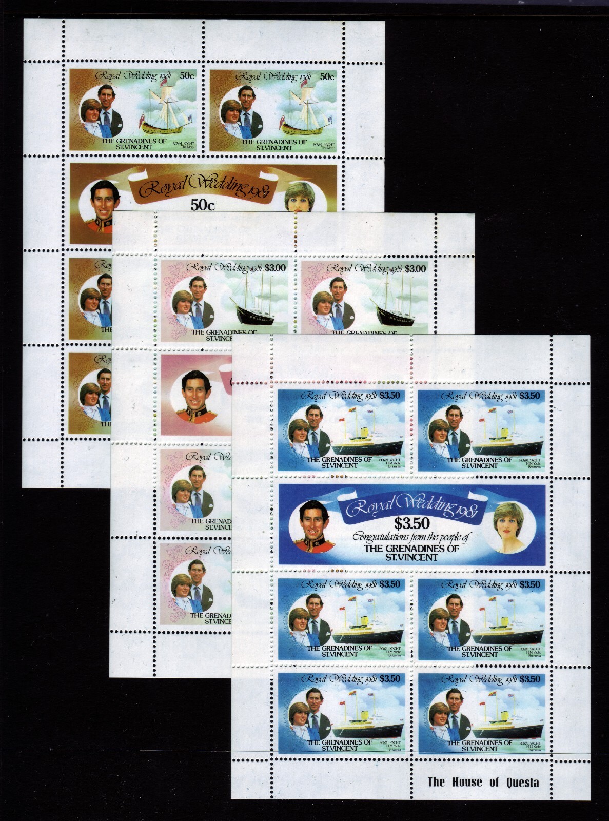 UNUSED: ST VINCENT GRENADINES #209-14. SET OF 3 SHEETLETS. F-VF NH OG. SCV $6.05