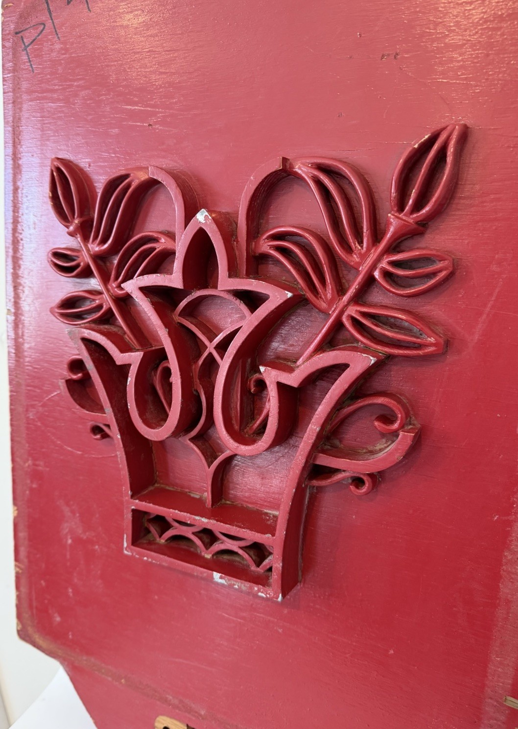 Antique Industrial Wood Foundry Mold Abstract Wall Art Crown Vines Leaves