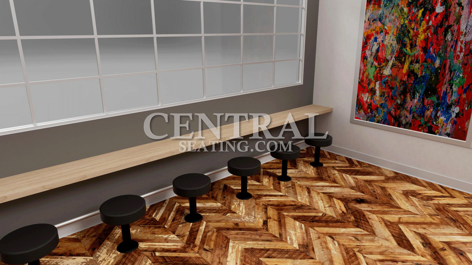 Bolt Down Restaurant Bar Stool with Black Vinyl Round Cushion -18" Dining Height