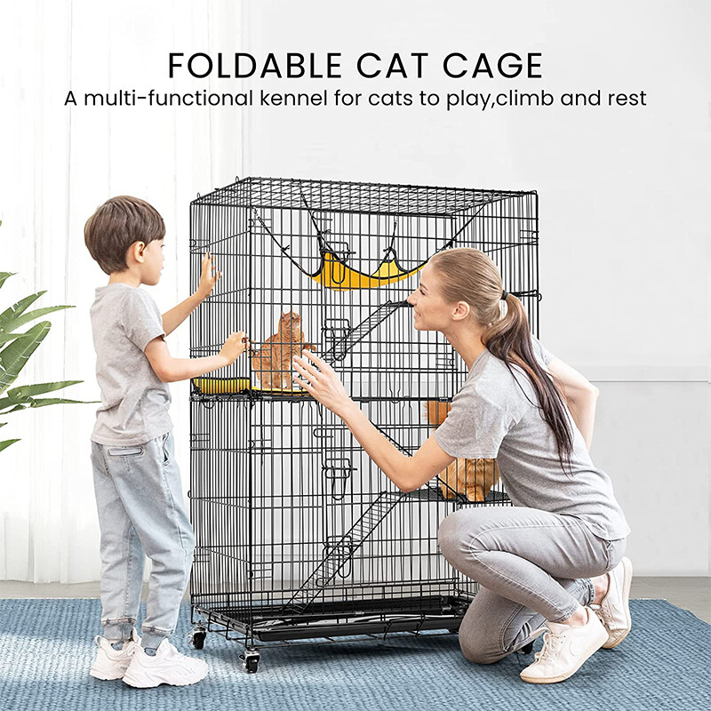 Catio 4-Tier Large Cat Cages Indoor Metal kitten Playpen Enclosure with Wheels