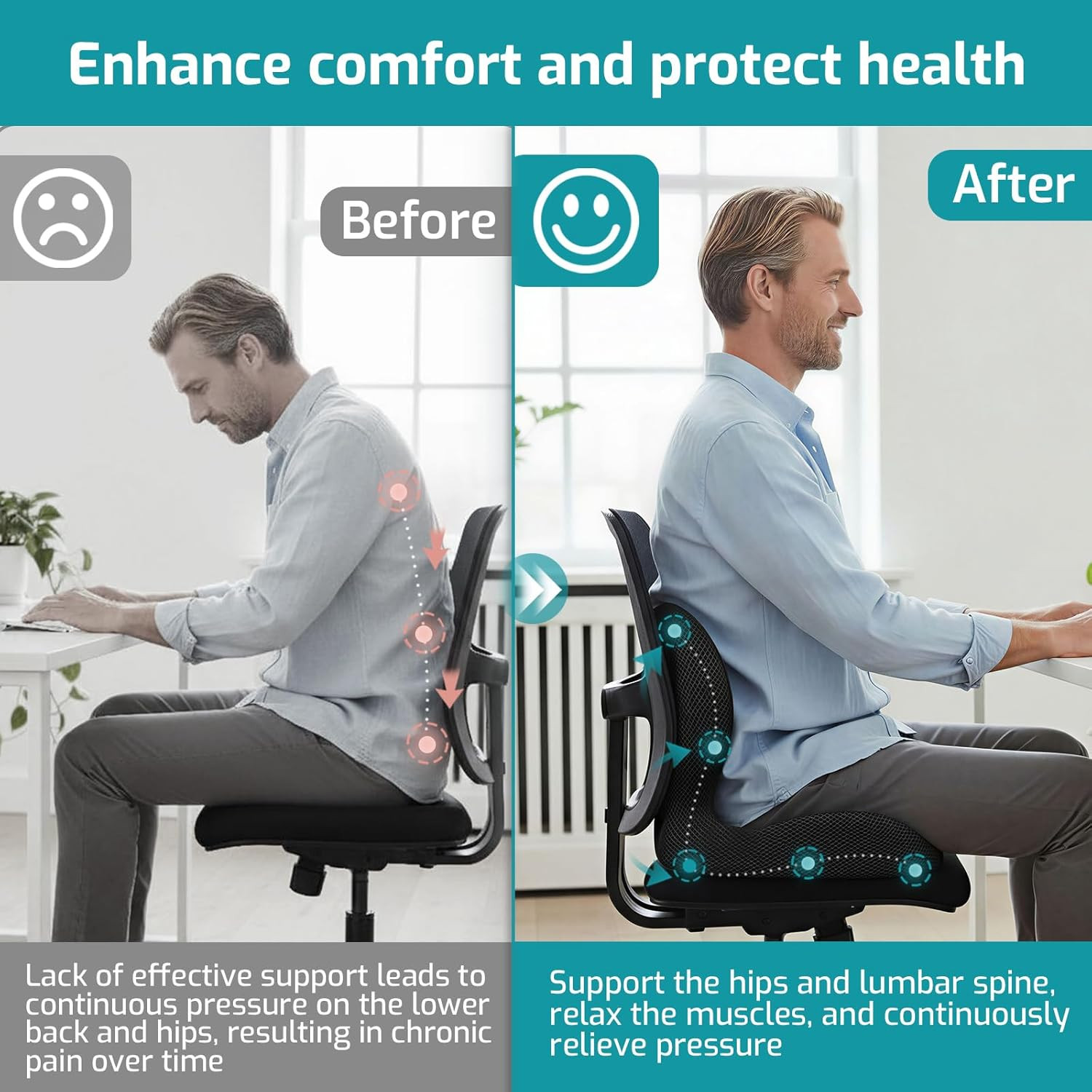 Memory Foam Seat Cushion,Office Chair Cushion with Lumbar Support,L-Shape Ergono