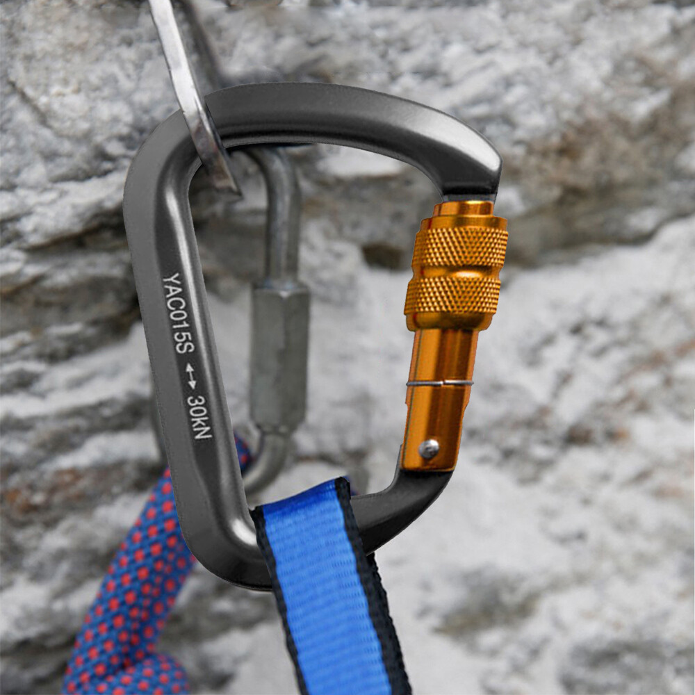 30KN Climbing Carabiner Aluminum Screw Locking Clip Heavy Duty Hook Rock Rescue