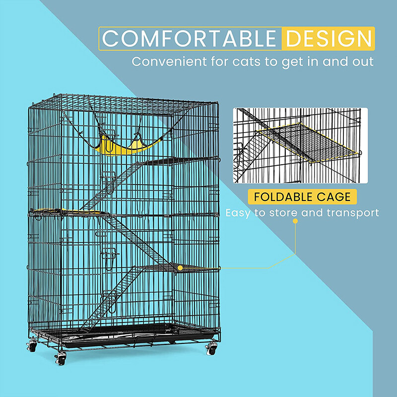 Catio 4-Tier Large Cat Cages Indoor Metal kitten Playpen Enclosure with Wheels