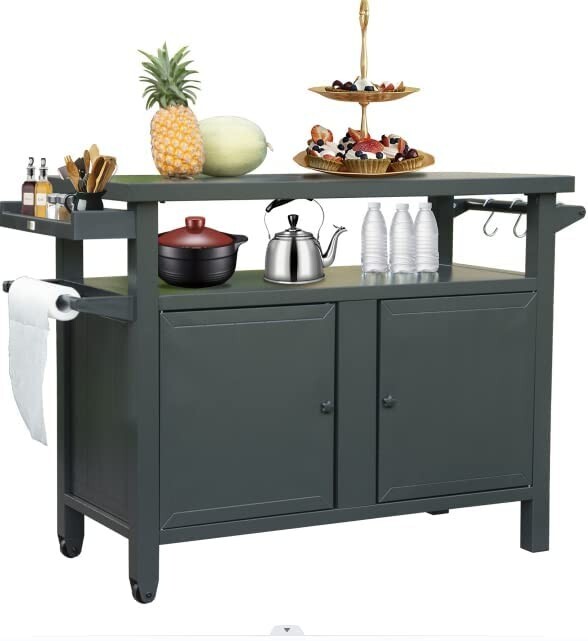 Domi Outdoor Grill Carts w/Wheels,Metal Table and Storage Cabinet for BBQ(Gray)