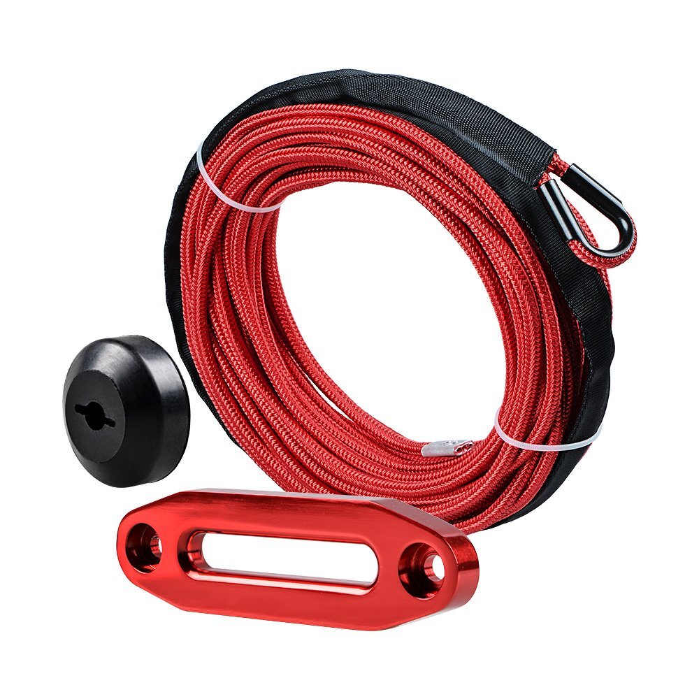 50' x 1/4" 7000LB Red Synthetic Winch Rope + 6" Hawse Fairlead + Stopper ATV UTV