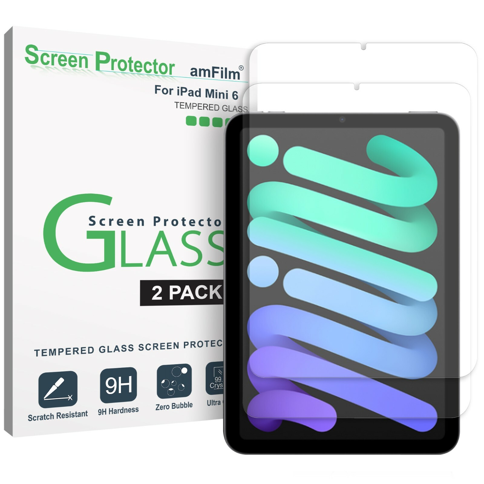 (2-Pack) amFilm iPad Mini 7/6 Glass Screen Protector (2024,2021 7th/6th Gen)