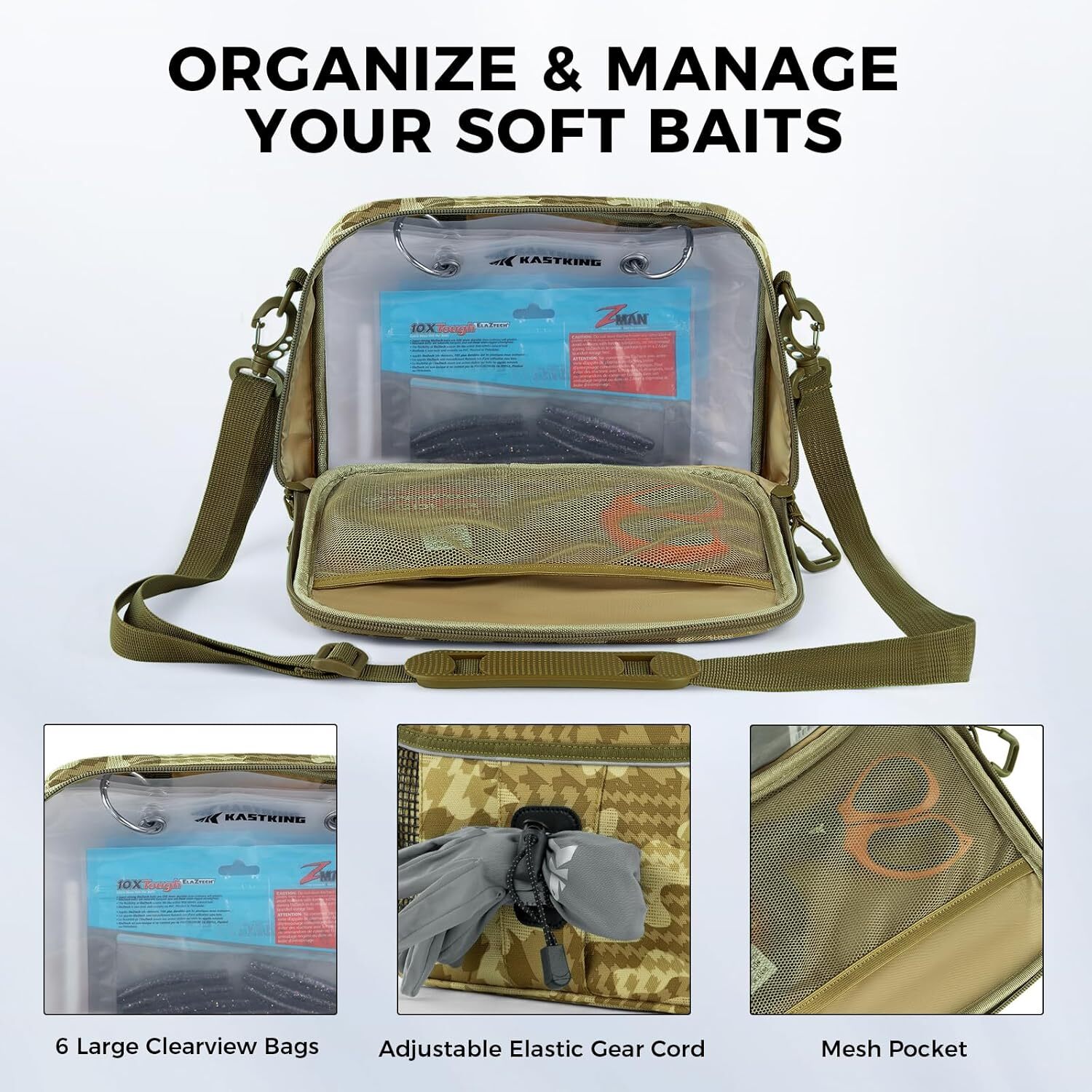 KastKing 50L Tackle Backpack Fishing Gear W/ 4 Boxes Bait Binder Rod Holders