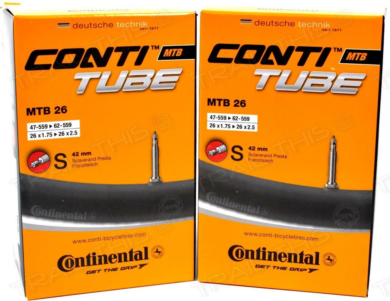 2 Continental 26" 1.75 2.5 Inner Tubes 42mm Presta Valve RVC MTB Bike Two Pack