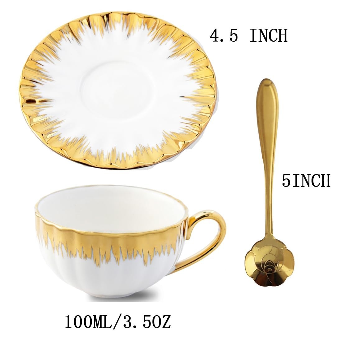 6pcs Luxury Ornate Gold Rim Ceramic Coffee Cup & Saucer Set with Spoons Gift Set