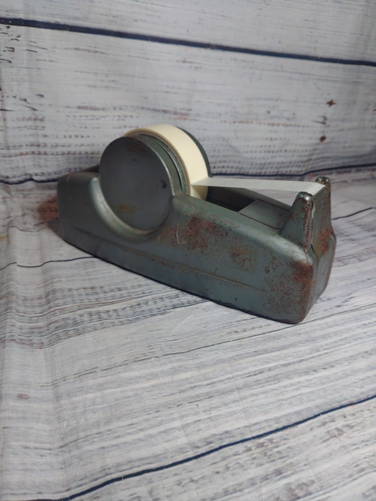 VINTAGE CAST IRON SCOTCH TAPE DISPENSER MODEL GREEN GRAY (Tape Not Included)