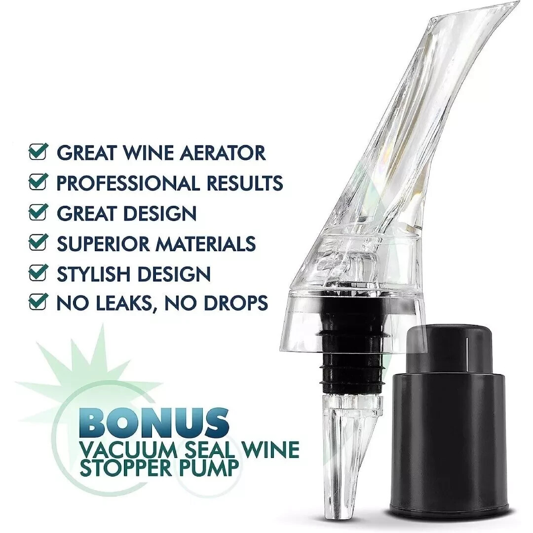 Wine Air Aerator Pourer & Suction Bottle Stopper Aerating Pour Spout Decanter