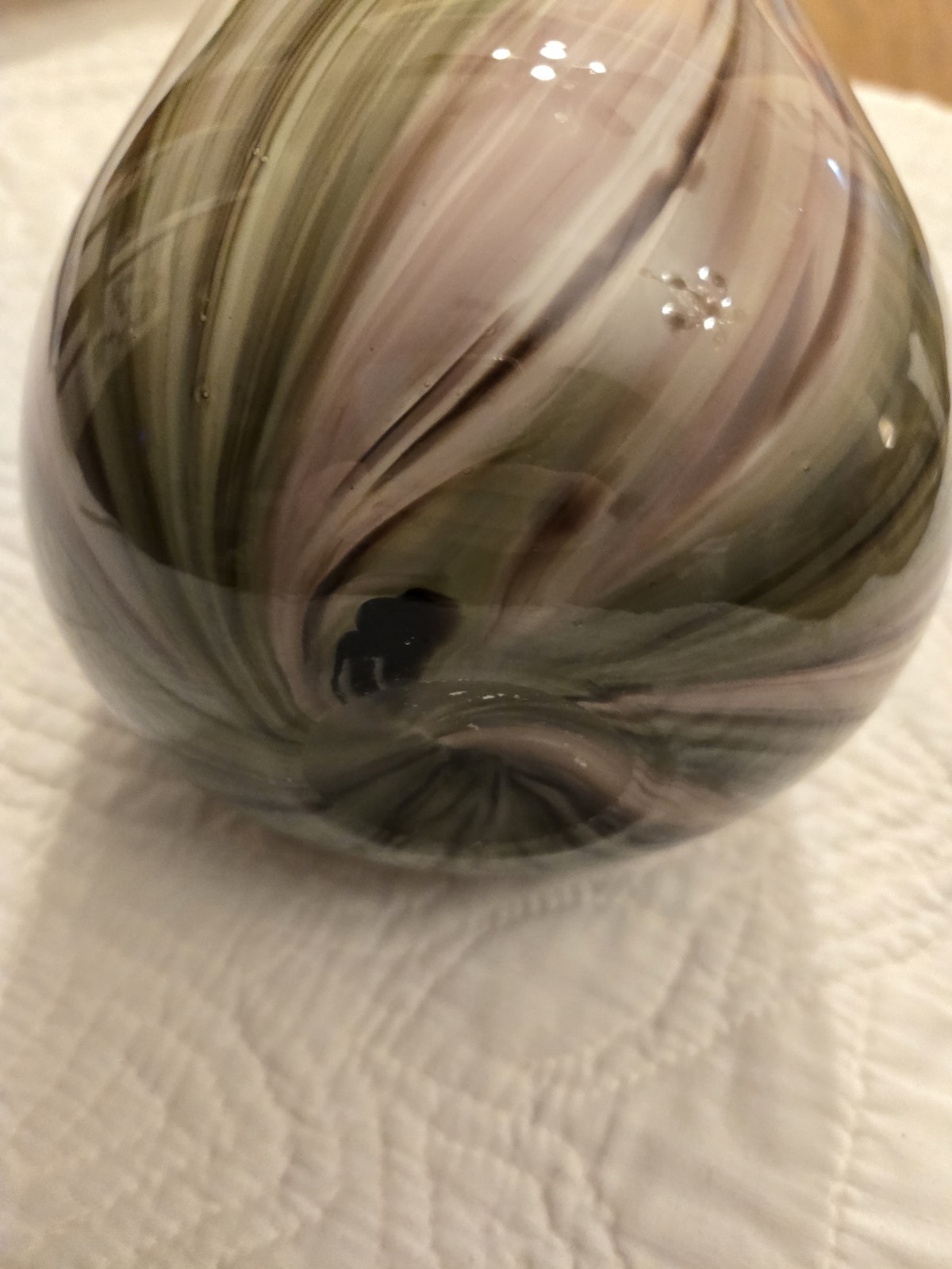 Vintage Heavy Murano Glass Vase Stripes Swirls 12" Hand Blown Green Purple 60s ?