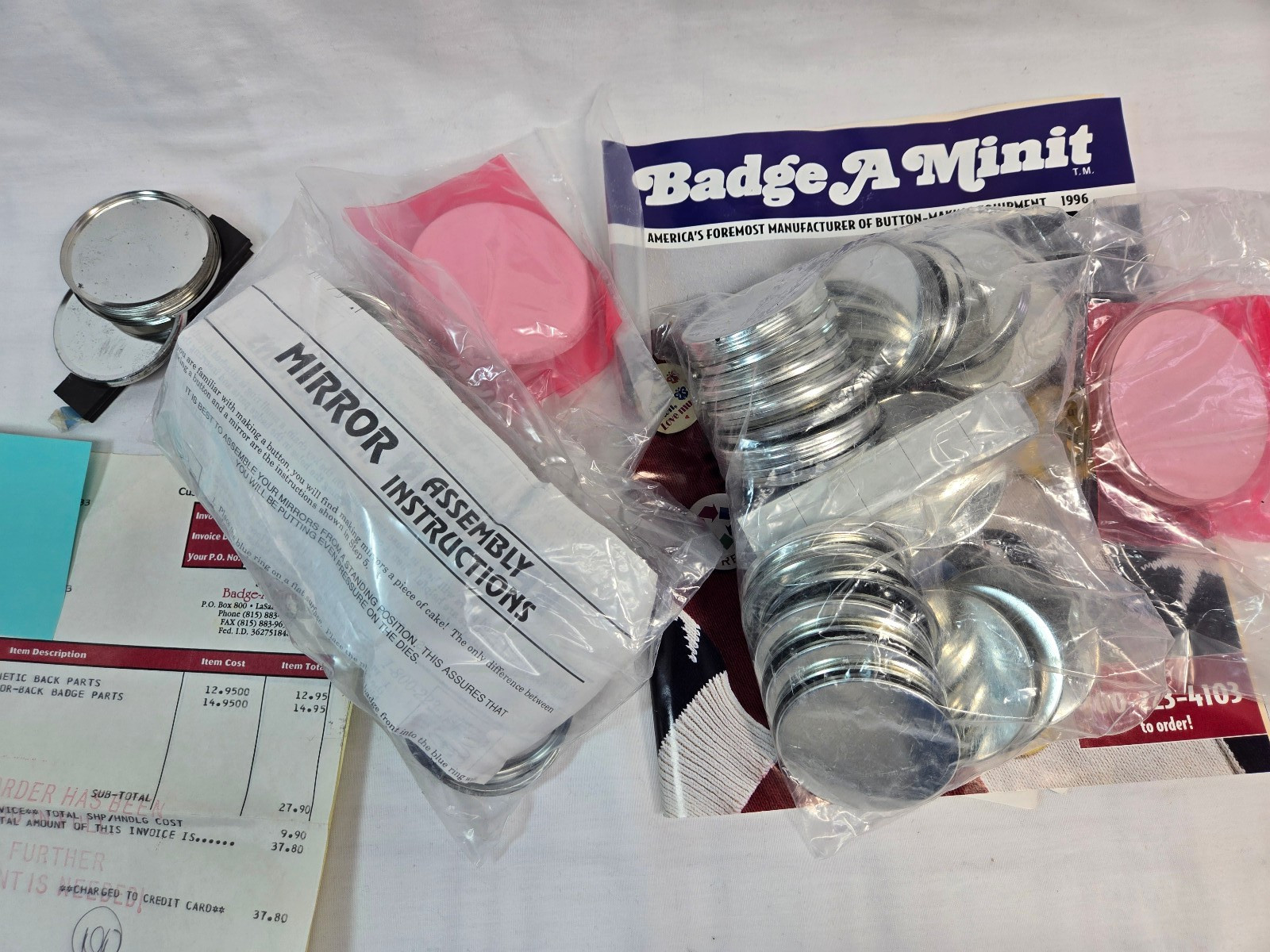 Vtg Badge-A-Minit 50 Magnetic back & 25 mirror-back Badge parts plus-NIP