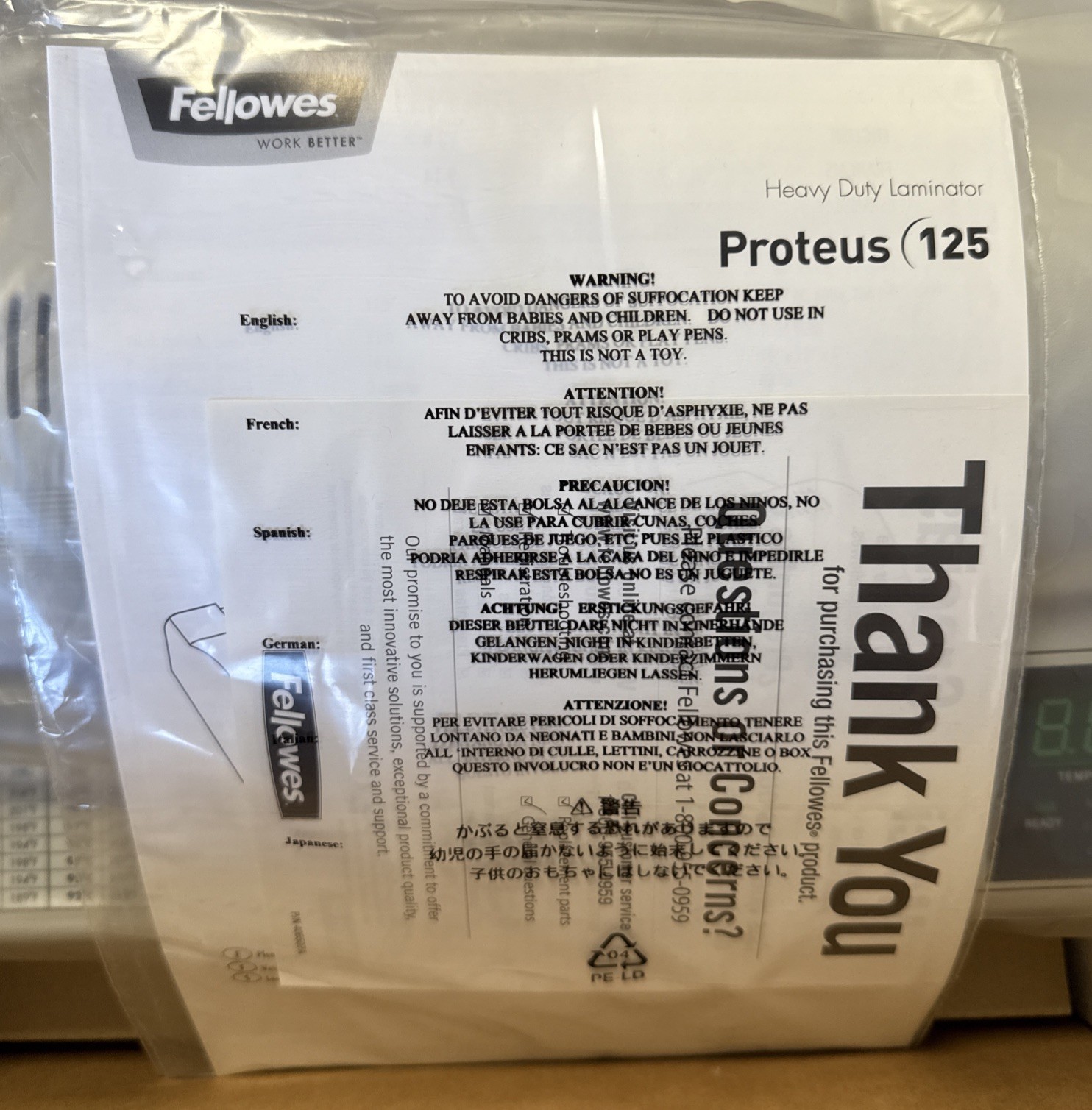 Fellowes 5709501 Proteus 125 Thermal & Cold Laminator, 12.5" Width, 10 Mil