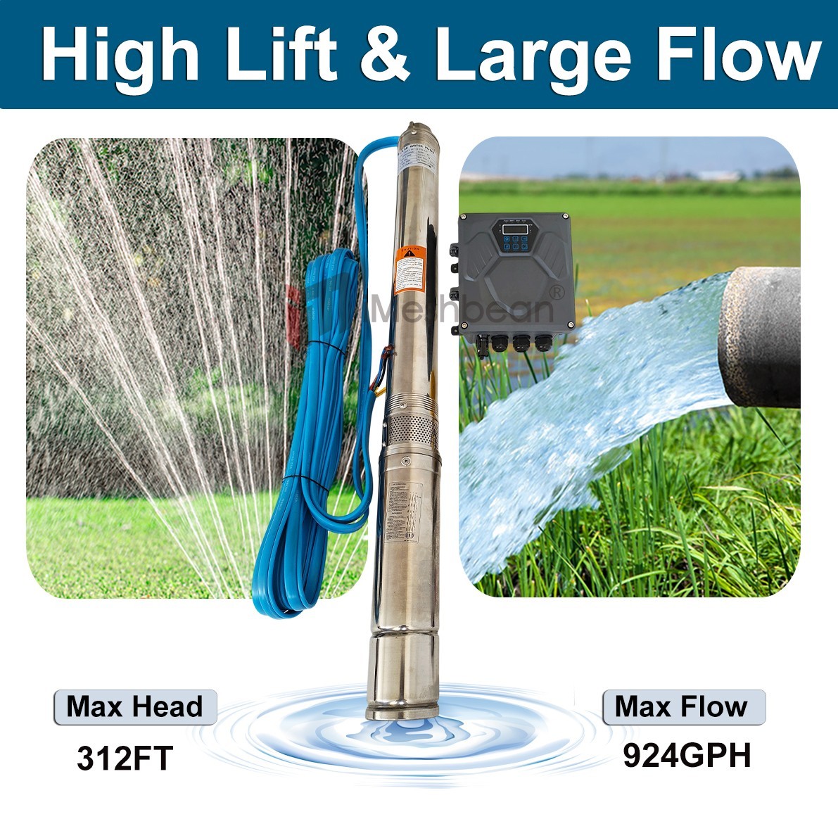 3" AC/DC Solar Powered Bore Well Water Pump 1HP Submersible Hybrid Deep 110/220V