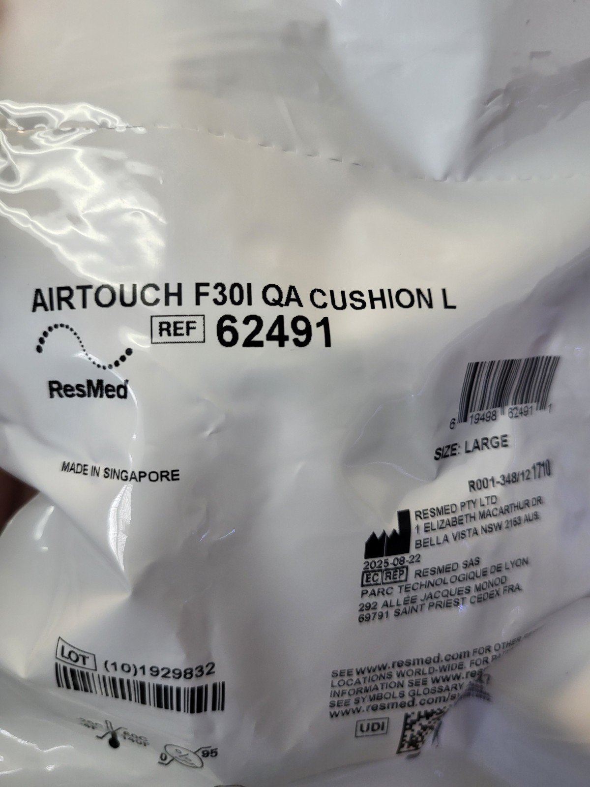 NEW Airtouch F30I Large Cushion With QuietAir Venting New In Bag #62491
