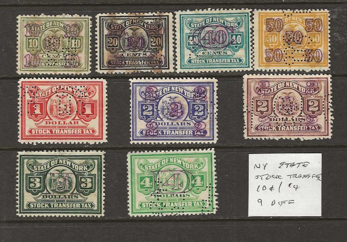 USA Revenues...New York Stock Transfer...10c to $4...Used...1950's ??....9 Diff