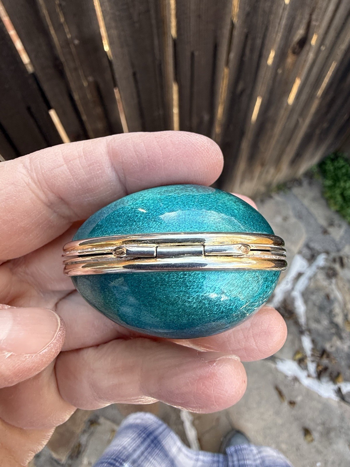 Antique Hallmarked Turquoise Enameled Sterling Silver Egg Trinket Box