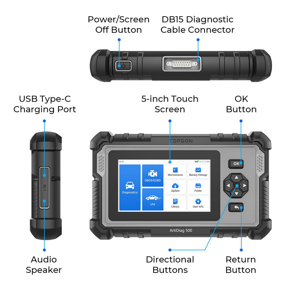 TOPDON AD500 PRO+ Car Diagnostic Tool OBD2 Scanner SRS ABS ENGINE AT Code Reader