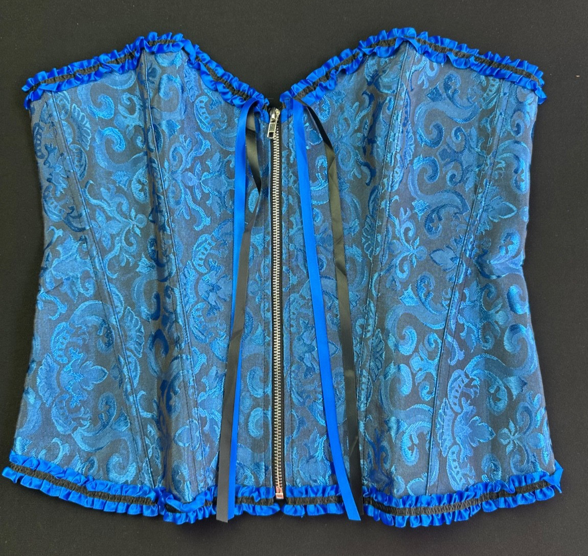Blue Lace Corset Top XXL Lace Up Whimsigoth Renaissance Vamp Witchy Bustier Goth