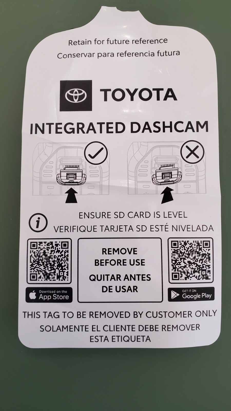 Genuine Toyota OEM Integrated Dashcam PT949-08231 (from 2025 Sienna)
