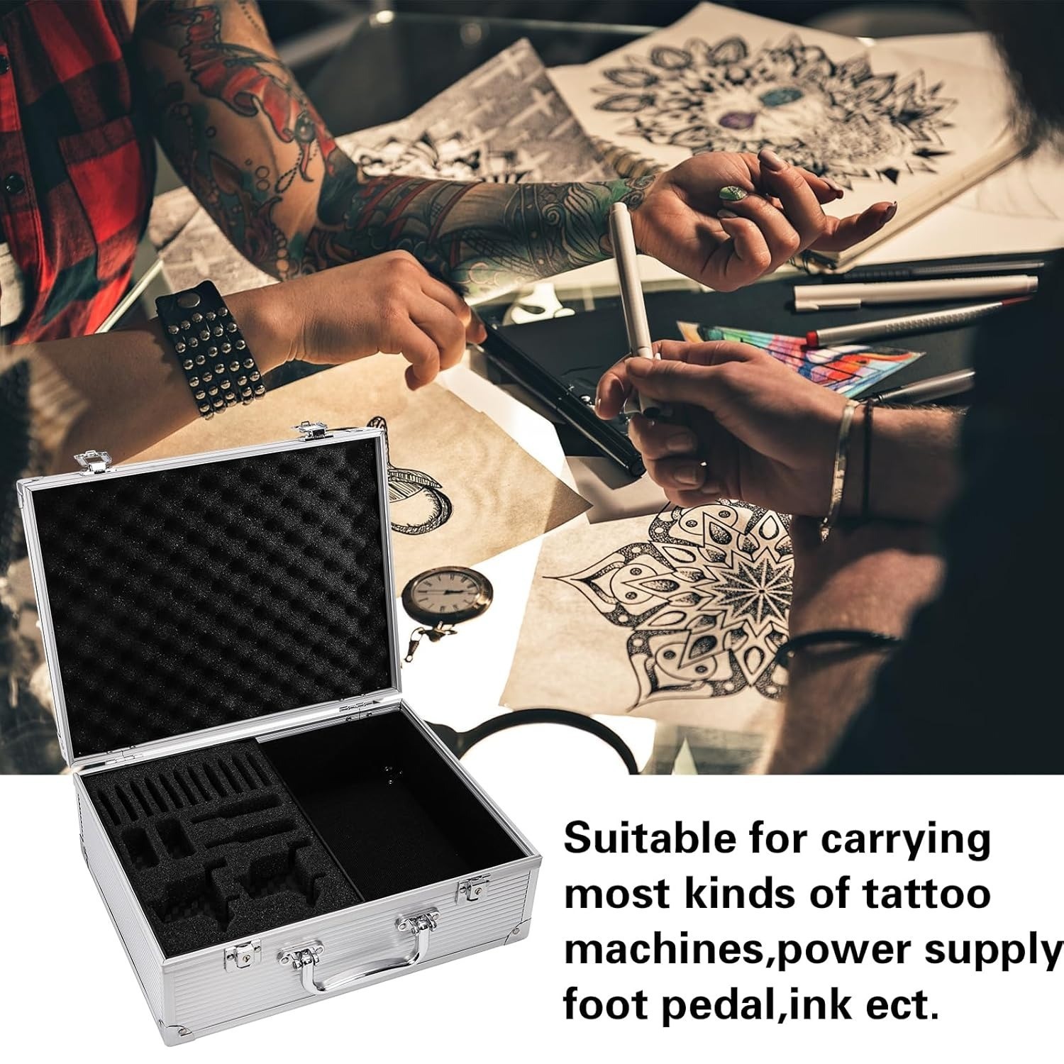 Aluminum Alloy Tattoo Storage Organizer Carrying Case for Tattoo Equipment