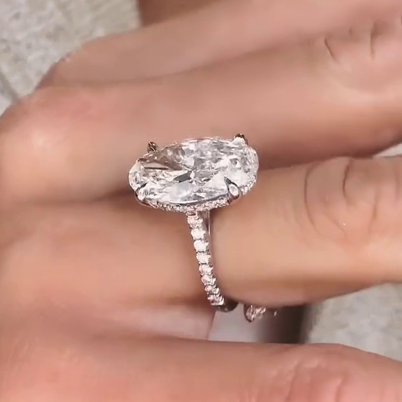 6.3 TCW Oval Cut Moissanite Hidden Halo Engagement Ring In 14k White Gold Plated